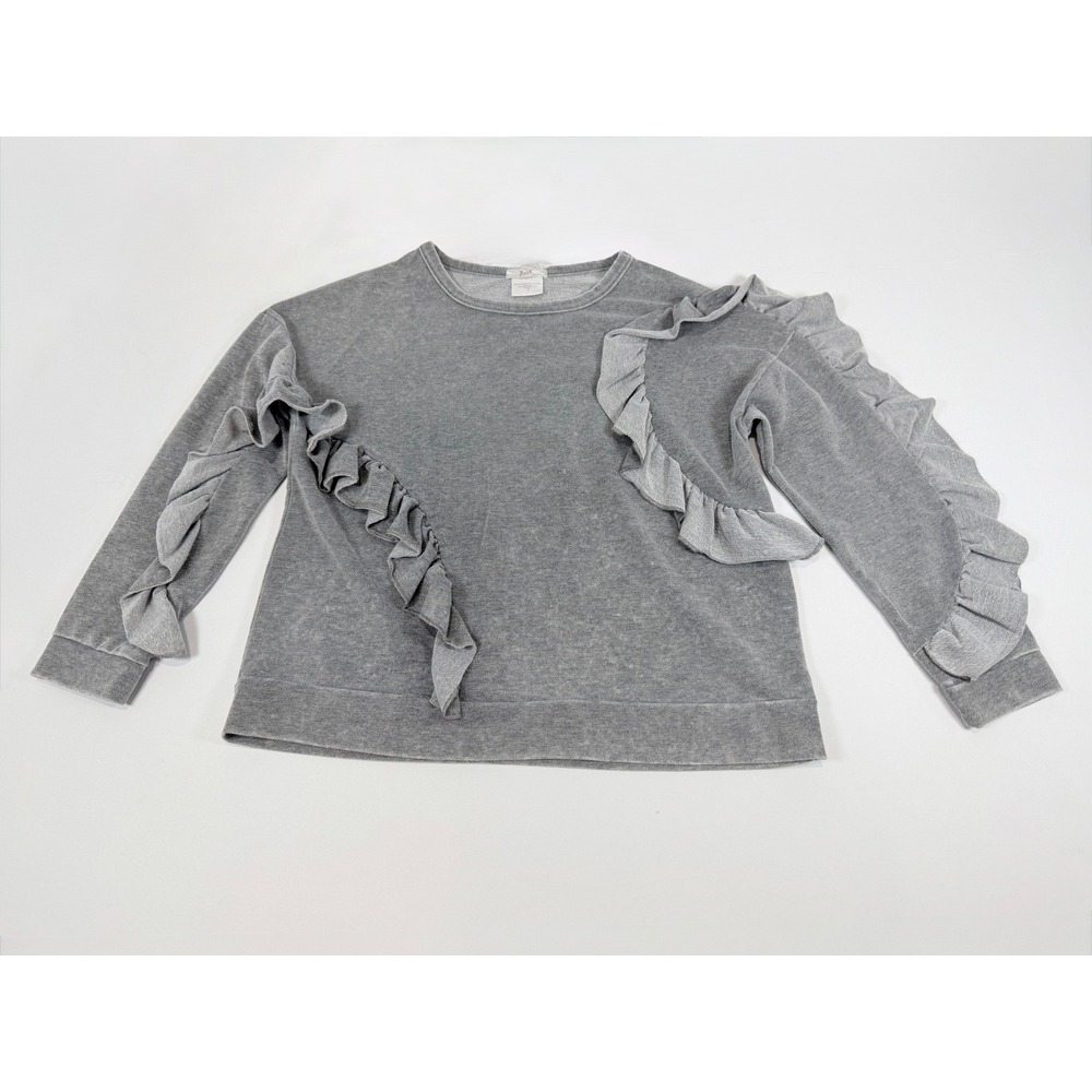 Poof! Womens Gray Ruffle Trim Mineral Wash Long Sleeve Sweatshirt Size M